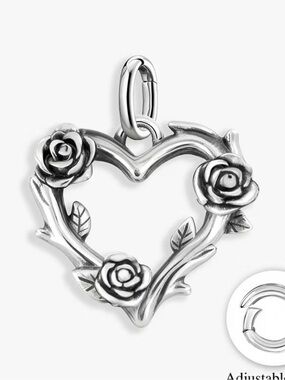 Sterling Silver Rose Heart Pendant Charm